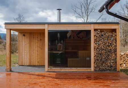Venkovní sauna, Venkovní sauna s topením na dřevo, Králíky